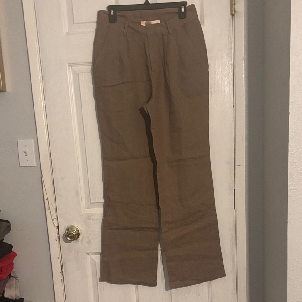 Scandal Italy Alysia Linen Pant M High Rise Pleated Boho Resort Travel Club